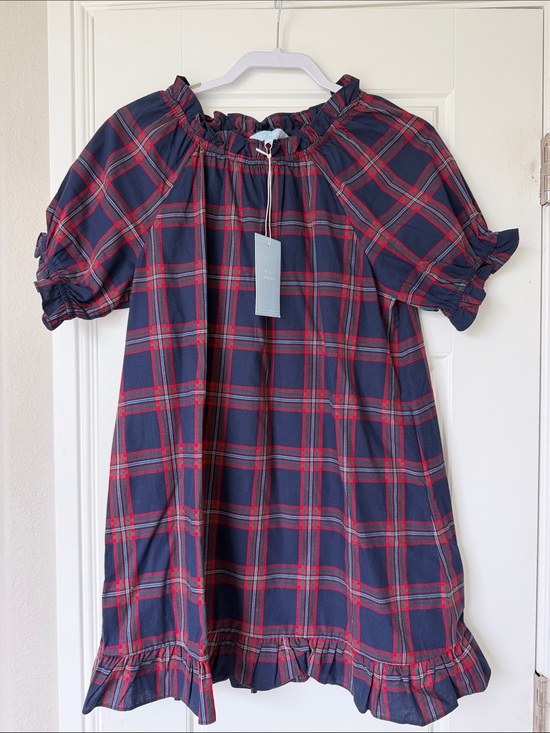 Hill House Dresses & Skirts - Hill House Navy and Red Plaid Ruffle-Hem Dress